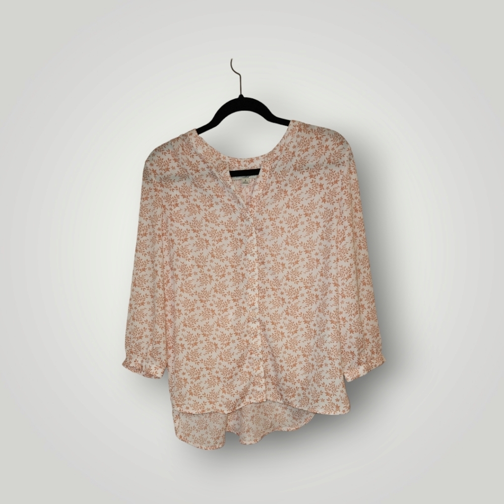 Jachs Girlfriend Blouse Sz S Notch V-Neck hidden button 3/4 sleeve